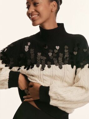 Anthropologie Maeve Colorblock Sequined Chunky Heart Sweater
